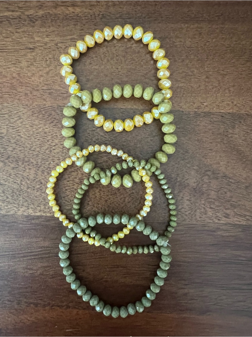 Yellow and Olive Beaded Stretch Bracelet Set - Women Jewelry
